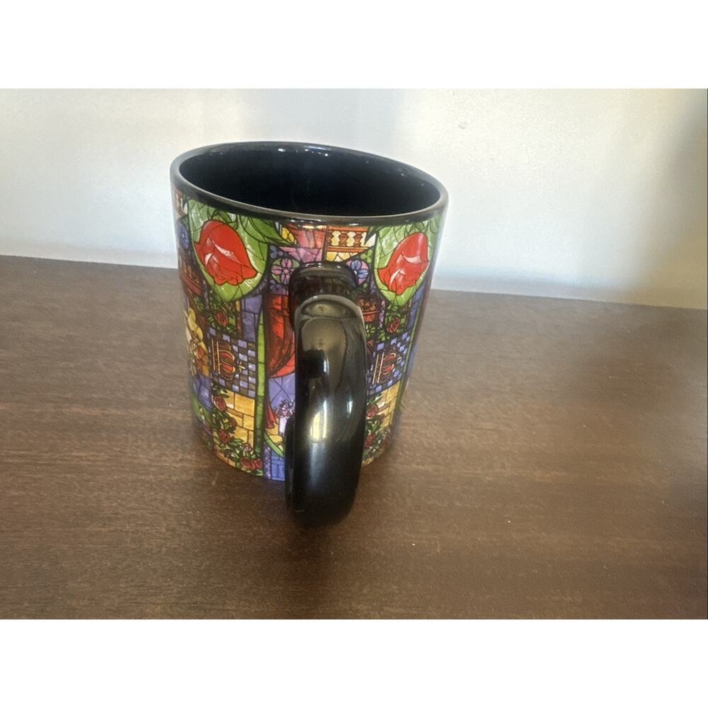 Disney Beauty & The Beast 20 oz Mug Stained Glass Rose Window Lumiere Cogsworth - Picture 4 of 10